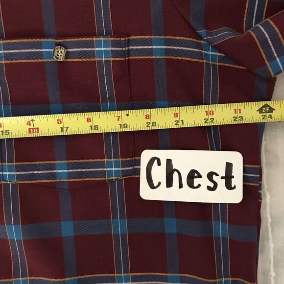 Vintage Par Four Burgundy Cotton Plaid Collared Long Sleeve Mens VTG Shirt - L - Picture 5 of 7